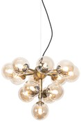 Candeeiro de suspensão em bronze com vidro âmbar 13 luzes - Bianca Art Deco