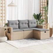 vidaXL 4 pcs conjunto de sofás para jardim c/ almofadões vime PE bege