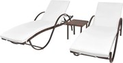 vidaXL Espreguiçadeiras com mesa 2 pcs vime PE castanho