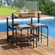 Carrinho de cozinha dobrável com mesa dobrável exterior (BANCOS NÃO INCLUIDOS) Suporte para forno de pizza com pega dobrável e rodas Preto