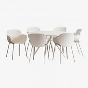 Conjunto De Mesa Redonda De Alumínio (ø125 Cm) Valerie E 6 Cadeiras De Jardim Lynette Branco Pedra - Sklum