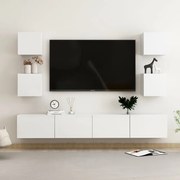 6 pcs conjunto de móveis de TV contraplacado branco brilhante