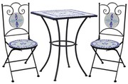 vidaXL 3 pcs conjunto bistro em mosaico azulejos cerâmica azul/branco