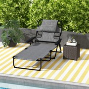 Espreguiçadeira Dobrável de Jardim com Encosto Ajustável em 4 Níveis Orifício de Leitura e Almofada 194x72x31 cm Cinza