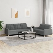 vidaXL 2 pcs conjunto de sofás com almofadões tecido cinzento-escuro