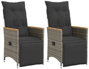 vidaXL Cadeiras jardim reclináveis 2 pcs c/ almofadões vime PE cinza