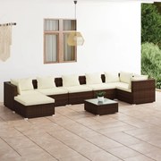 vidaXL 8 pcs conjunto lounge jardim c/ almofadões vime PE castanho