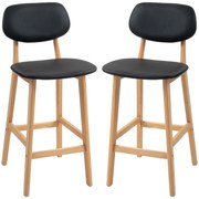 HOMCOM Conjunto de 2 bancos de bar, cadeiras altas, revestimento sintético com encosto e pés de madeira, preto | Aosom Portugal