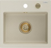 Mexen Milo lava-loiça de granito de 1 cuba 435 x 410 mm, bege, sifão dourado - 6505441000-69-G
