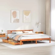 vidaXL Estrutura de cama c/ gavetas 180x200 cm pinho castanho cera