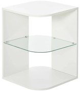 HOMCOM Mesa Auxiliar Moderna Cabeceira 3 Prateleiras Vidro Sala Estar Dormitório Compacta 40x40x56cm Design Elegante Branco | Aosom Portugal