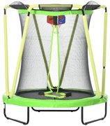 ZONEKIZ Trampolim Infantil Ø140x155 cm Cesta Basquetebol 20 Bolas Plástico Seguro Diversão Crianças 3-10 Anos Verde | Aosom Portugal