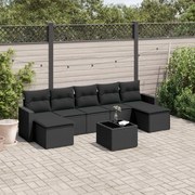 vidaXL 8 pcs conjunto sofás de jardim com almofadões vime PE preto