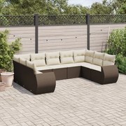 vidaXL 9 pcs conjunto sofás p/ jardim c/ almofadões vime PE castanho