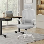 Cadeira de escritório ergonómica com rede e apoio de cabeça 64 x 64 x (115-130) cm Cinzenta