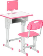 HOMCOM Conjunto de Secretária e Cadeira para Crianças com Altura Ajustável 1 Gaveta e 1 Prateleira para Livros 60x45x90-120 cm Rosa | Aosom Portugal