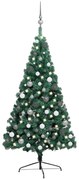 vidaXL Meia árvore Natal artificial pré-iluminada c/ bolas verde