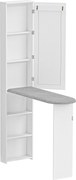 HOMCOM Móvel de Engomar com Espelho Tábua de Engomar Dobrável 6 Compartimentos 2 Ganchos 107x35x174 cm Branco | Aosom Portugal