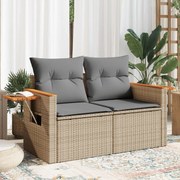 vidaXL Sofá de jardim de 2 lugares com almofadões vime PE bege