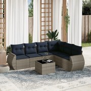 vidaXL 7 pcs conjunto sofás p/ jardim c/ almofadões vime PE cinzento