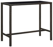 vidaXL Mesa de bar para jardim 130x60x110 cm vidro e vime PE castanho
