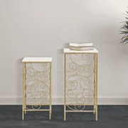CONJUNTO DE 2 MESAS DE APOIO ESPIRAL 34X34X70-29X29X60 CM DOURADO E BRANCO