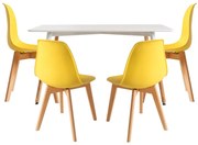 Conjunto Mesa Tower Retangular 120 x 80 cm Branca e Pack 4 Cadeiras Kelen - Amarelo