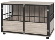 PawHut Gaiola para Cães 2 em 1 Móvel com tampo 100x60x68 cm 3 portas com fecho efeito Cor Nogueira e Preto | Aosom Portugal