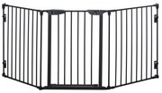 PawHut Barreira de Segurança para Animais de Estimação Barreira Dobrável de 3 Painéis com Fechadura Inteligente para Corredor Escada 180x74,5cm Preto