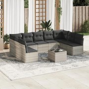 vidaXL 10 pcs conj. sofás jardim com almofadões vime PE cinzento-claro