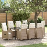 vidaXL Conjunto de Jantar de Jardim 9 Peças com Almofadas Bege em Rattan Sintético