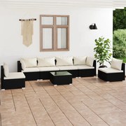 7 pcs conjunto lounge de jardim c/ almofadões vime PE preto