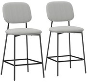 HOMCOM Conjunto de 2 Bancos de Bar Bancos Altos de Cozinha com Apoio para os Pés Estofados em Veludo 45x49x102 cm Cinza Claro | Aosom Portugal