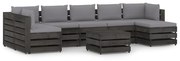 8 pcs conj. lounge jardim c/ almofadões madeira impreg. cinza