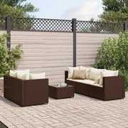 vidaXL 6 pcs conj. lounge jardim c/ almofadões 6 pcs vime PE castanho