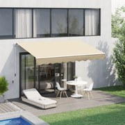 Toldo Manual Retrátil com Manivela 295x245cm Toldo Enrolável Alumínio com Proteção Solar para Janela Portas Balcão Terraço Exterior Bege