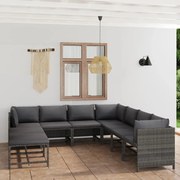vidaXL 9 pcs conjunto lounge de jardim c/ almofadões vime PE cinzento