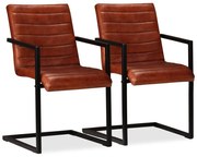 vidaXL Cadeiras de jantar 2 pcs couro genuíno castanho