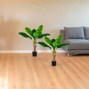 Conjunto de 2 árvores altura 107 cm artificiais Planta de bananeira falsa com folhas de bananeira e ramos ajustáveis com vaso Verde + Preto