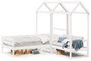 Conj. sofá-cama e banco c/ telhado 90x200cm pinho maciço branco