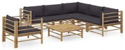 vidaXL 7 pcs conj. lounge jardim em bambu c/ almofadões cinza-escuro