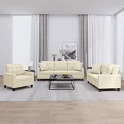 vidaXL 3 pcs conjunto de sofás com almofadas couro artificial creme