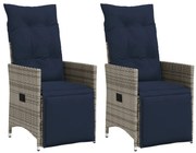 vidaXL Cadeiras de jardim reclináveis 2 peças com almofadas em vime sintético cinza