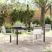 vidaXL Conjunto de Jantar para Jardim com 5 Peças da , com Almofadas Brancas de Textilene e Estrutura em Aço