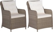 vidaXL Cadeiras de exterior c/ almofadões 2 pcs vime PE castanho