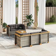 vidaXL 6 pcs conjunto sofás de jardim com almofadões vime cinzento