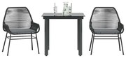 3 pcs conjunto jantar jardim almofadões vime PE vidro preto