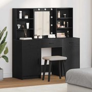 vidaXL Conjunto de Mesa de Maquiagem com LED 3 pcs Carvalho Preto