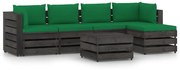 6 pcs conj. lounge jardim + almofadões madeira impreg. cinzento