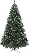 HOMCOM Árvore de Natal Artificial 210 cm com 1140 Pontas, Efeito de Neve, 75 Pinhas e Base Metálica Dobrável, Verde e Branco | Aosom Portugal